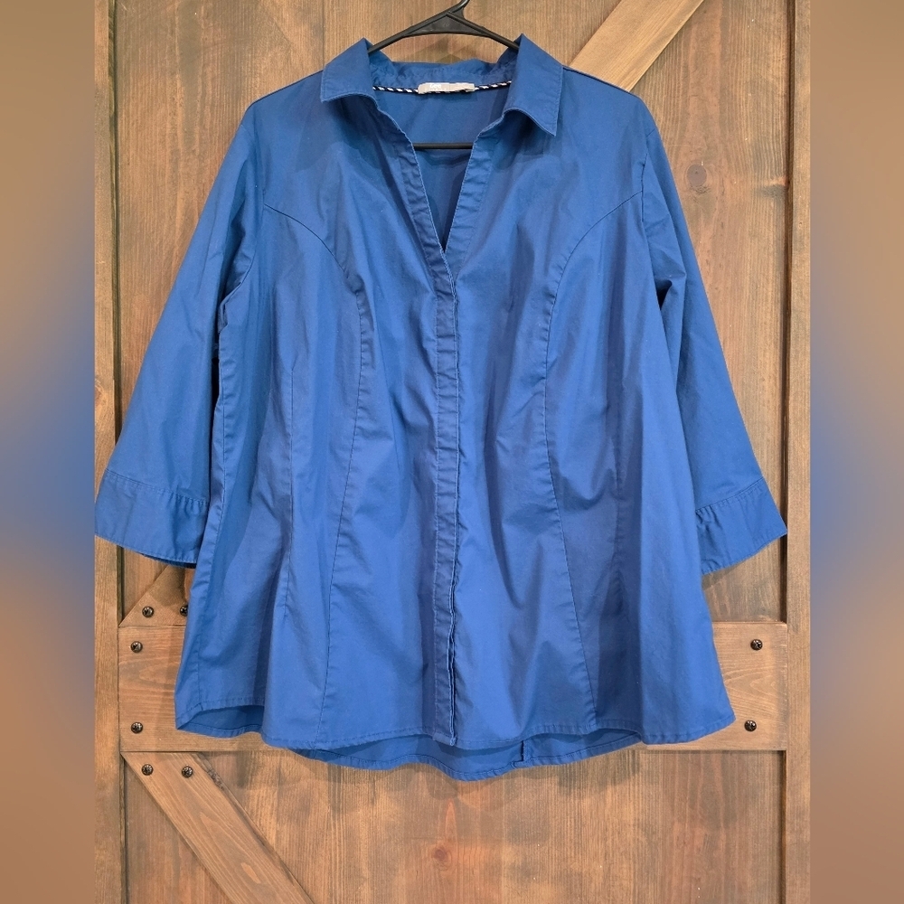 LEE RIDERS Women's Woven 3/4 Sleeve Button-Down Shirt Size 1x
